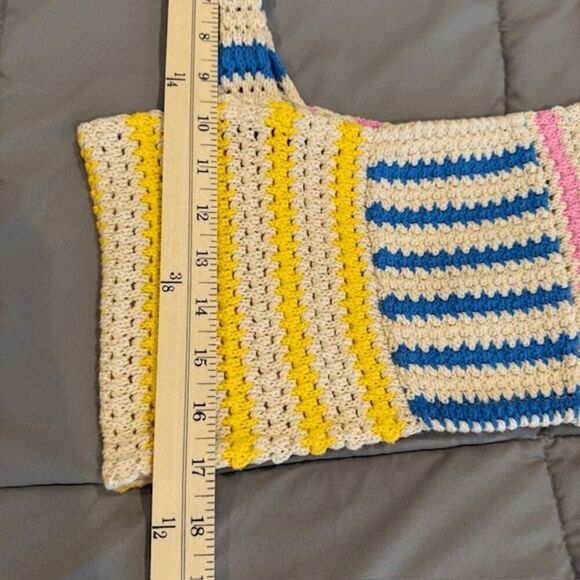 ZARA Crocheted Cotton Halter Crop Top Tank Pastel Blue Pink Yellow Size Medium - Picture 8 of 9